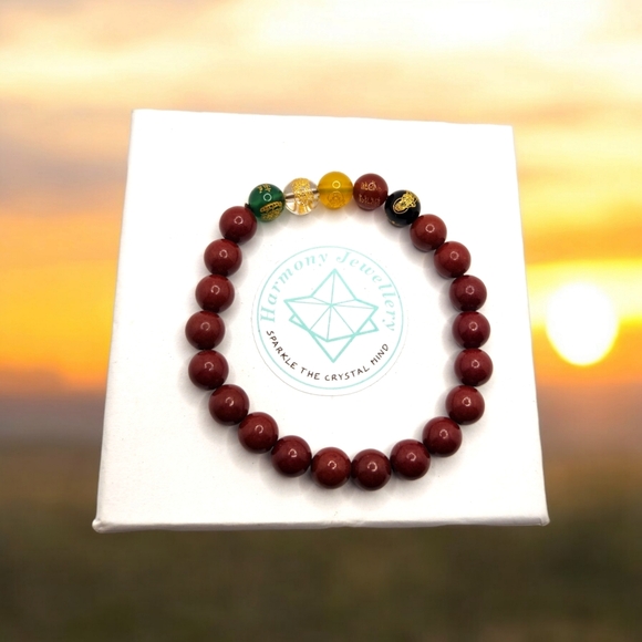 8 mm Cinnabar bracelet with a symbol of 4 elements of life - Picture 3 of 4